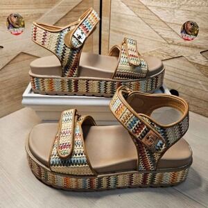 Island Vibe Raffia Adj Straps Sling Back Platform Sandals Sz 10.5/11- 10.5" #571